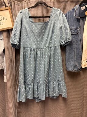 LOFT Light Blue Puff-Sleeve Tiered Dress